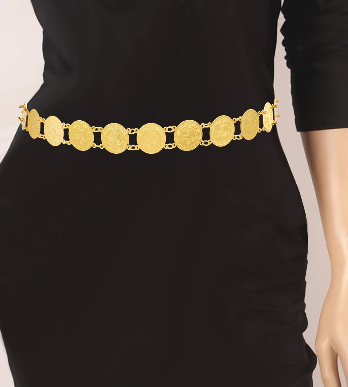 SYGA Women's Cross-Border Ethnic Retro Ring Coin Design Waist Chain Ladies Decorative Belly Dance Metal Belt(Gold)
