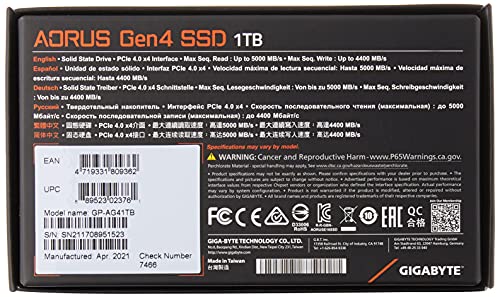 GIGABYTE AORUS NVMe Gen4 M.2 2TB PCI-Express 4.0 Interface High Performance Gaming, 3D TLC NAND, External DDR Cache Buffer, SSD GP-AG42TB