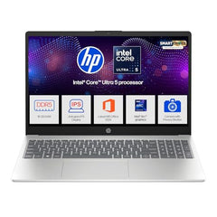 HP 15 Smartchoice, Intel Core Ultra 5 125H 12 TOPS, 24GB DDR5 (Upgradeable) 1TB SSD,Anti-Glare, FHD, 15''/39.6cm,Win11, M365*Office24, Silver, 1.65kg, FD1458TU, FHD Camera w/Shutter, Backlit AI Laptop