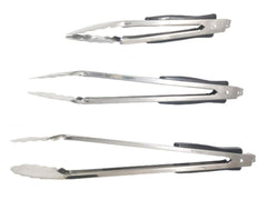 SYGA Kitchen Barbecue Serving Tongs, Stainless Steel Food Tongs, Non-Slip Heat Resistant Handle Cooking Tongs for Cooking Grilling, Salad, Turning and BBQ- Set of 3-23cm,30cm and 35cm, Silver & Black