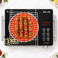 iBELL CROWN 22 Infrared Cooktop 2200W - 3-YEAR WARRANTY, Touch Control, Adjustable Temperature, High-Efficiency Heating, Compatible with Induction & Flat-Bottom Cookware, [Black]