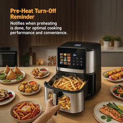 KENT Digital Air Fryer 5L | 1400W | Bake, Grill & Roast | Up to 80% Less Oil Usage | 8 Preset Menu | Rapid Heat Circulation | Digital Display & Touch Control Panel | Glass Window with in built Light