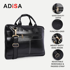 ADISA Laptop Bag for Men - Faux Leather Office Messenger Briefcase with Laptop Compartment for Work, Business, Corporate & Professional Use (LB6050)