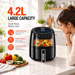 INALSA Air Fryer 4.2 ltr|1400 W with Air Crisp Technology|Temperature & Timer Control|8 Preset Menu & Digital Display|Air fry, Bake,Roast,Reheat,Dehydrate|Airfryer Recipe book(Tasty Fry Digital)