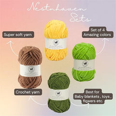 NESTNHAVEN , Plush & Cuddly Sets 2.0 , Chenille Yarn Supersoft Hand Knitting Wool Ball, set of 4 , 400 grams (1 Ball/100 Gram Each) Suitable for Craft, Babywear, Toys , Baby Blankets , 5 Bulky, Shades - NNHS 2.0 (Set 26 baby Pink , lilac , hot pink…