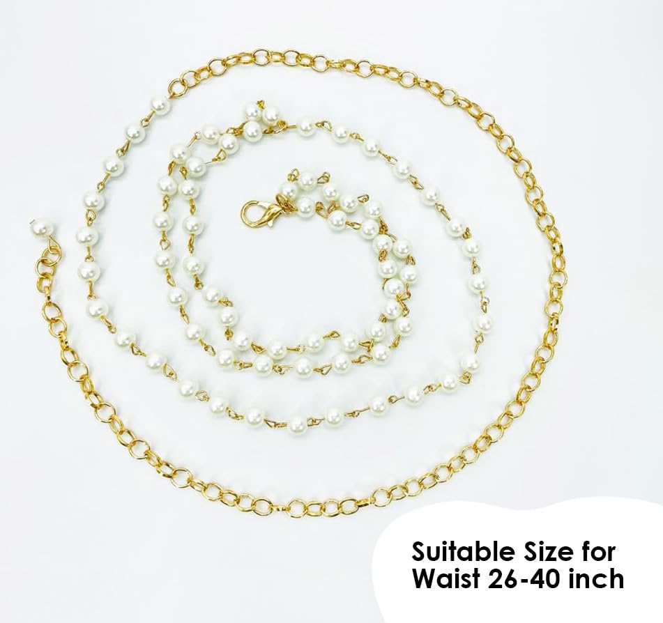 SYGA Pearl Waist Chain Belt Adjustable Decorative Belt Hollowed Tassel Waist Belts Suitable Size for Waist 26-40