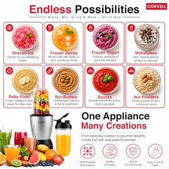 CORVELL Nutri 500W Portable Juicer Mixer Grinder, Silver, 3 Jar | For Smoothies & Shakes, High Capacity Jars with Sipper, For Kitchen, Gym, Travel & Office, 2 Year Warranty