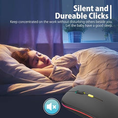 BUYFLUX LED Wireless Mouse, Slim Silent Mouse 2.4G Portable Mobile Optical Office Mouse with USB & Type-c Receiver, 3 Adjustable DPI Levels for Notebook, PC, Laptop, Computer (Black)