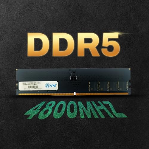 EVM 16GB DDR5 Desktop RAM Memory | 4800MHz | PC5-38400 | Long-DIMM | 288-Pin | CL19 | 1.1V Low Voltage | High Speed Performance | Intel & AMD Compatible | 10 Year Warranty (EVMT16G4800U88P)