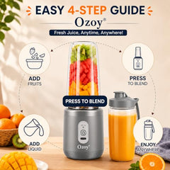 Juicer for Home ^ Lacossi Juicer Mixer Grinder with 1500mAh Battery, 6 Blades 3Gears Fast Blending, 2-Jar Capacity (400ml*2) | 40 Watts Bullet Rechargeable Portable Personal Juicer