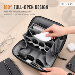 Birch & Co. Travel Organizer Pouch - Gadgets, Cable and Travel Accessories Organisers with Multiple Compartments, Zipper Pocket, Pen Holders, Water-Resistant Accessory Case for Cables, Grey