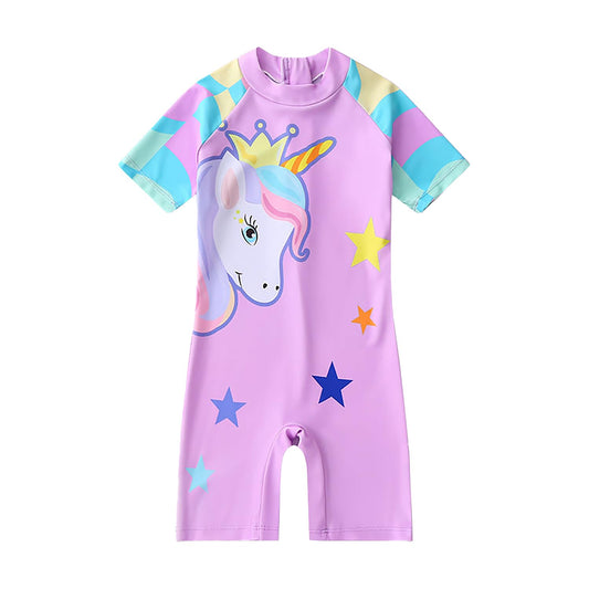 SYGA Children's Swimsuits for Girls Purple Crown Unicorn-L Size Perfect for Kids Age 5-6 Years Old (Purple)