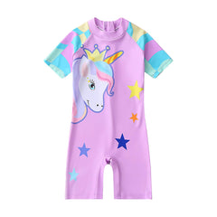 SYGA Children's Swimsuits for Girls Purple Crown Unicorn-L Size Perfect for Kids Age 5-6 Years Old (Purple)