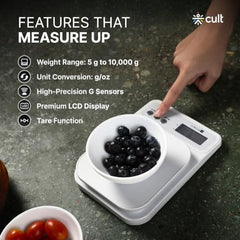 Fitkit Digital Kitchen Food Scale, 10kg Capacity, Grey, LCD Display with Tare & Unit Conversion for Diet Tracking