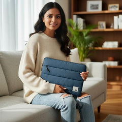 DailyObjects Large Stria Portable Laptop Sleeve | Durable Polyester |Compatible with Laptop/MacBook Air/Pro Upto 16 Inch |Lightweight Water Resistant Fabric |Padded Compartment with Zip Closure- Grey