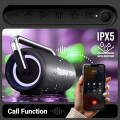 ZEBRONICS AXON 100 Portable Party Bluetooth Speaker, 90W RMS, Quad Drivers + Dual Passive Radiators, IPX5, Upto 6 Hours Playback, Rapid Charging, BT | USB | AUX | TWS, Fabric Finish, RGB, Deep Bass