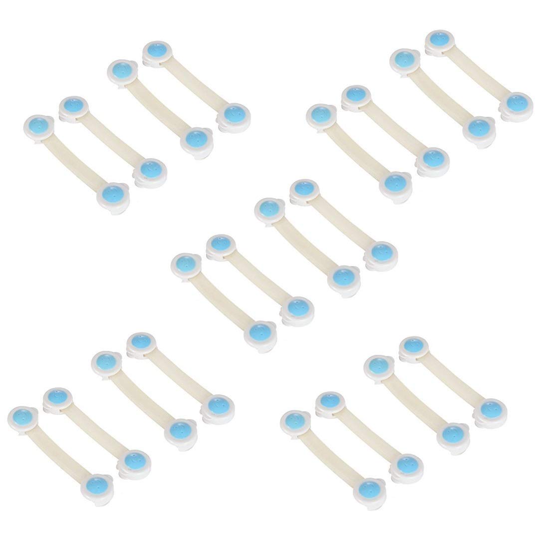 SYGA 20 Pcs Baby Safety Locks | Child Proof Cabinets, Drawers, Appliances, Toilet Seat, Fridge and Oven | Tools Not Required | Uses Dual Adhesive Tape and Latch System (Blue Smiley)