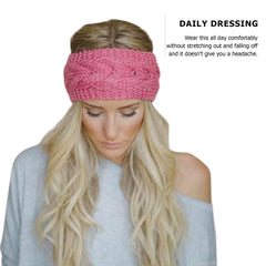 Momisy Knitted Winter Twist Woolen Warm Headband Cold Weather Hair Accessories Head Wrap Winter Designer Headbands for Women & Men- Peach