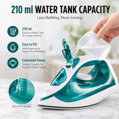 Warmex 2000W Steam Iron Press Black Non-Stick Soleplate | Powerful Steam Burst Removes Wrinkles From Clothes | Quick Heat Up 18-20 Gm Min Steam | Overheat Safety | Fabric Care Steamer Iron (Green)