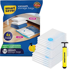 Smart Saver Plastic 6 Pack Vacuum Bags for Travel, Space Saver Bags Storage Bags for Vaccine Sealed Compression Packing Bag with Hand Pump, White