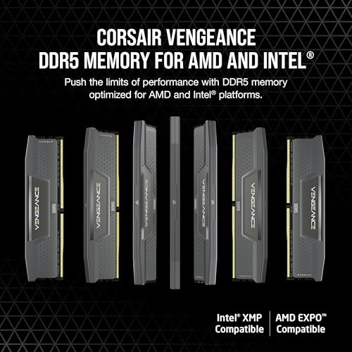 CORSAIR Vengeance DDR5 32GB (2 x 16GB) 6000MHz CL38-44-44-96 1.35V Intel XMP 3.0 AMD Expo Computer Desktop Memory – Gray