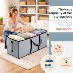Storite Jumbo Super-Size 81 L Canvas Moisture Proof Heavy Duty Storage Bag | for Toys/Stationery/Blankets/Clothes/Moving Bags MultiPurpose With Strong Reinforced Handles Rectangular Cream (87x26x36 cm)