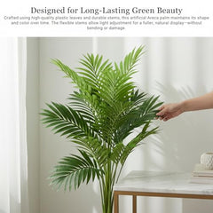 GARDEN GYANI Artificial Areca Palm Plant with Black Pot – 145 cm Tall Faux Tropical Decorative Plant with 35 Leaves for Home, Office & Living Room Décor