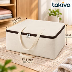 TAKIVA Cotton Canvas Storage Bags for Clothes Large (Pack of 2) | Blanket Storage Box | Canvas Blanket Storage Bags | Cloth Storages Bags for Clothes & Quilts | Foldable Under Bed Storage Organizer