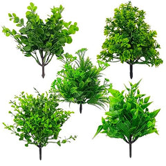 Dekorly Artificial Plastic Mix Green Grass Fake Outdoors Plant Bushes Decor Faux Greenery Shrubs For Outdoor And Indoor, Artificial Shrubs Stems | Height- 7 Inches (Multi-16)