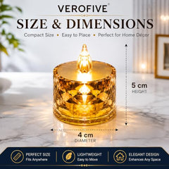 VEROFIVE Crystal LED Tea Light Candles, Pack of 12 – Diwali & Home Décor