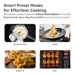 Prestige Blaze 2200 Watts Infrared Cooktop | Preset Indian Menu Options & Timer | Compatible With Any Metal Cookware With Flat Bottom | Easy to clean | Portable | Black | 1Y Warranty | BIS