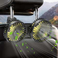 Qidoe Car USB Fan Back Seat 12 V - Car Cooling Fan 3-Speed Quiet Mini Car Fan with 360° Rotatable Double Head for Children and Pets, Powerful 5 V Air Fan for Trucks, Motorhomes, Boats