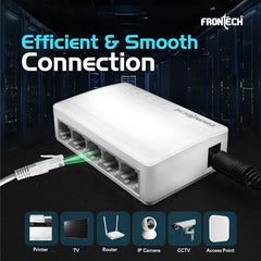 FRONTECH 8 Port Gigabit Ethernet Switch | 10/100/1000Mbps | Plug & Play LAN Hub for Router, Computer, Gaming Console, Printer & IP Camera | Wall Mountable | Hi-Speed Network Switch (NC-0052)