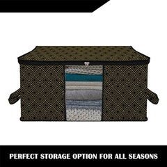 Amazon Brand - Solimo Underbed Storage Bag | Clothes Storage Organizer | Clear Window Blanket Cover | Cloth Organizer With Handle | Jute-Print Design | Large (Grey, Pack Of 3), 65 X 47 X 31 Cm