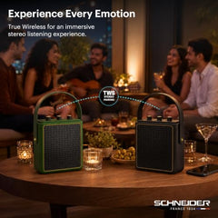 Schneider ENERZA HP20 Portable Wireless Bluetooth Speaker | 20W Triple-Driver 360° Sound | Auracast™ & Bluetooth 5.4 | IPX4 Splash Proof | Fast Charge 0–80% in 1Hr | 10Hr Playtime - Black
