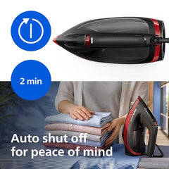 Philips DST6130/40 Steam Iron, Black and Red | 2800W, No Burns Guaranteed, 50 gm/min Steam, 220 gm Ultra Steam Boost, 6 Layer SteamGlide Plus Soleplate