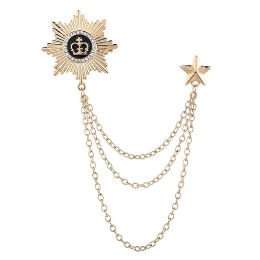 SYGA Men's & Women Suit Shirt Stud Lapel Pin Chain Tassel Brooch Pin with Crystal Chain(Gold)