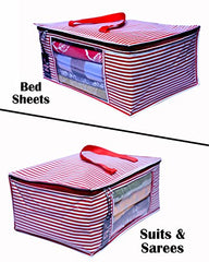 VR ATULIT BY CHOOSY 12 Flap Saree Bag | Clothes Storage Bag for Sarees, Blankets | Large Storage Bag for Clothes with Transparent Zip Covers | Foldable Quilted Bag Organizer with Handle for Wardrobe