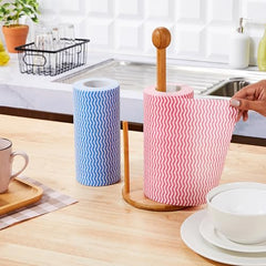Amazon Brand - Presto! Non-Woven Kitchen Towel Roll | 80 Pulls (Pack of 2) | Size: 23 x 21 cm | Wavy Pattern (Red & Blue) | Washable and Reusable | Highly Absorbent | For Daily Use