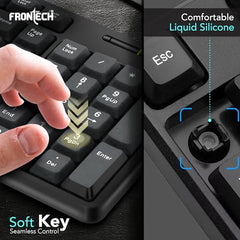 FRONTECH Wired Keyboard | Membrane Keys with Retractable Stands | USB Plug & Play | Ergonomic & Comfortable Design | 1 Year Warranty (FT -1672, Black)