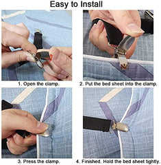 MOMISY Bed Sheet Holder Straps | Adjustable Fastener and 3 Way Mattress Cover Holder Fasteners | The Triangle Keeper with Heavy Duty Grippers Clips Black Triangle (4pc/Set) (Black)