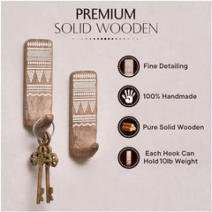 IndianShelf 6 Decorative Wood Adhesive Wall Hooks No Drill - Fork Art | Handmade, Renter Friendly, Waterproof, Reusable, Peel and Sticky Hooks for Keys, Towel, Bags, Light Coat, Jewelry, 10Lb Load