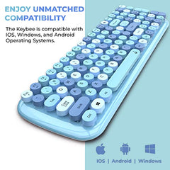 iGear KeyBee Retro Typewriter Inspired 2.4GHz Wireless Keyboard with Mouse Combo for Desktop/Laptop and Devices with USB Support, Single Nano Receiver, Round Keycaps, Cleaning Brush (White) (Green)