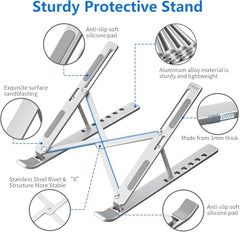 Tukzer (Imported Foldable Laptop Stand Riser for Laptop, MacBook, Notebook & Tablets up to 17 Inch, 7 Level Height Angle Adjustment, 2X Stronger M-Shape Aluminum Silicone Pads Air Ventilation-Black