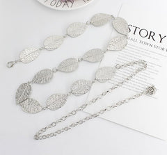 SYGA Women's Dress Waist Chain Metal Leaf Hook Chain Simple Decorative Thin Belt(Silver)