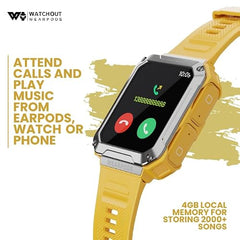 WatchOut WearPods Smartwatch with Wireless Earbuds, GPS Fitness Tracker, Music Storage, Heart Rate, Always-on HD Display, Best Headphones & Smart Watch in one Gift (Orange Army)