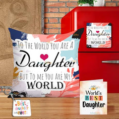 Gift for Daughter Birthday Special Birthday for Daughter Printed Cushion 12 inch X 12 inch + Micro Fiber Filler + Keychian + Magnet Girls Pillow Daughters Day for Daughter and Girls -10A (Color-7)