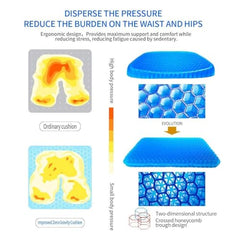 Medical Grade Gel Seat Cushion | Honeycomb Orthopedic Chair Cushion | Breathable Cooling Seat Pad | Non Slip Washable Cover | Office Car Wheelchair Travel Support | Pressure Relief Cushion | Blue