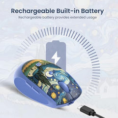Portronics Toad III Plus Rechargeable Bluetooth Mouse with Bluetooth & 2.4 GHz Wireless Connectivity, Stylish Illustrated Design, 6 Buttons, Soft Silicone Grip for Laptop, PC, Mac (White)