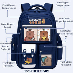 TS WITH TECHSUN College Laptop Backpack for Women & Teens with Zipper Pouch | School Bag for Girls 13-14 Years | 18 Inch Book Backpack | Travel School Bag, Tuition, Coaching (CAPYBARA - BROWN)